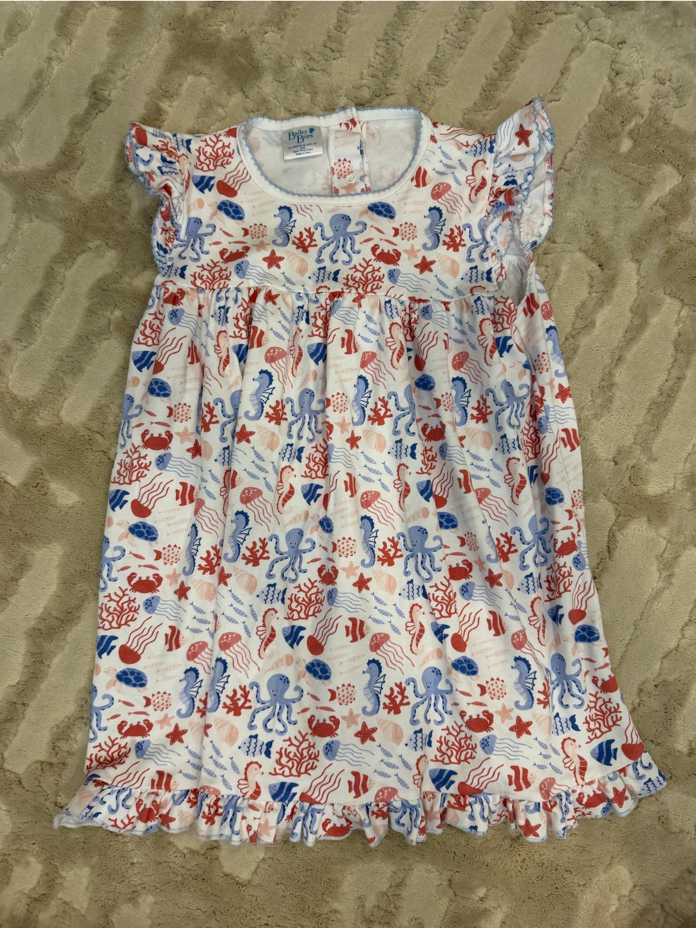 Bailey Boys Printed Dress in White with Blue & Red Motif